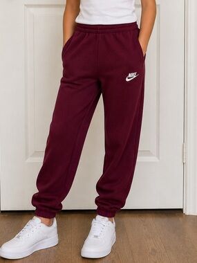 Nike Youth Small 8-10 Burgundy Fleece Jogger Sweatpants Swoosh Boys Girls